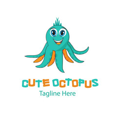 Cute Green Octopus Logo Mascot