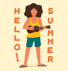 Man Play Ukulele For Summer Season Theme