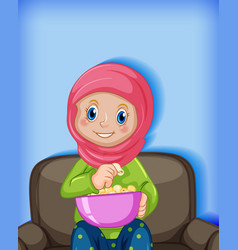 Muslim Girl Eating Popcorn