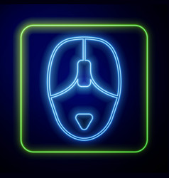 Glowing Neon Computer Mouse Icon Isolated On Blue