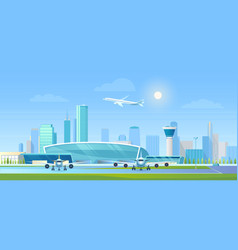 City Airport In Modern City With Skyscrapers