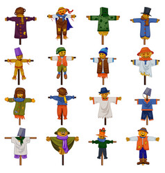 Scarecrow Icons Set Cartoon Funny Doll