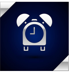 Silver Alarm Clock Icon Isolated On Dark Blue