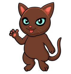 Cute Havana Brown Cat Cartoon Waving Hand