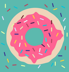 Round Donut With Pink Icing And Sugar Sprinkles