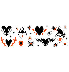 Flame Heart Set Y2k Style Trendy Grunge Scrawl