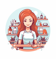 Woman Manicurist At Work In Cartoon Style