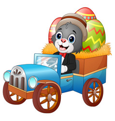 Easter Bunny Driving A Car Carrying Eggs