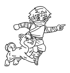 Ninja And Shiba Inu Isolated Coloring Page