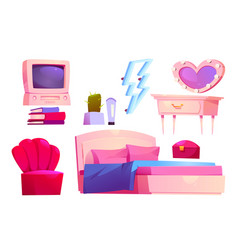 Girl Bedroom Interior With Bed Pink Pillows