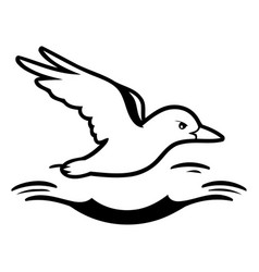 Flying Seagull On The Water In Flat Style