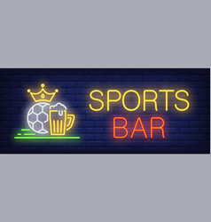 Sports Bar Neon Text With Beer Mug And Football In