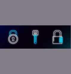 Set Line Safe Combination Lock And Key Icon