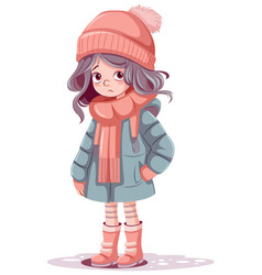 Shy Girl Dressed In Winter Clothing