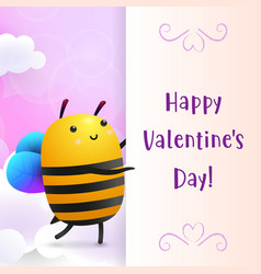 Happy Valentines Day Lettering With Cute Bee