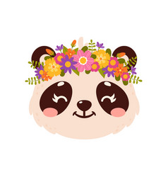 Panda Cute Animal With Flower Crown Cartoon Face