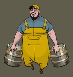 Cartoon Man In Uniform Dragging Metal Kegs In Each