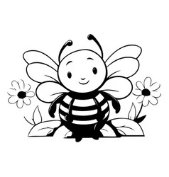 Cute Cartoon Bee With Flowers On White Background