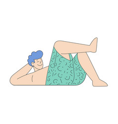 Man Character At Beach Sunbathing Lying