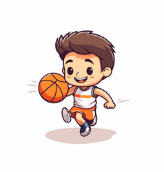 Cute Boy Playing Basketball Cartoon Isolated