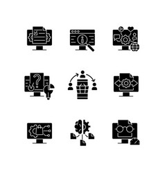 Digital Literacy Skills Black Glyph Icons Set