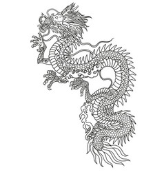 Eastern Dragon Line Art Side View Black And White