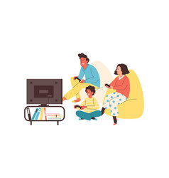 Family Playing Video Games On Tv Console Flat