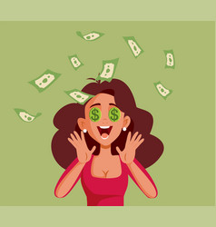 Happy Woman Winning Money Cartoon