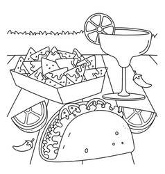 Cinco De Mayo Taco Nachos Margarita Coloring Page