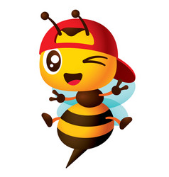 Cute Worker Bee Cartoon Wearing Red Baseball Cap