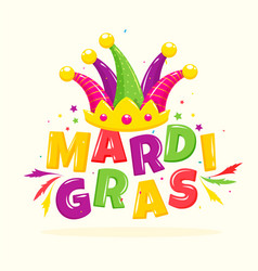 Glossy Colorful Mardi Gras Text With Jester Hat