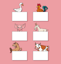 Cartoon Farm Animal Characters With Cards Design