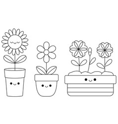 Set Of Cute Kawaii Pot Flower Cartoon