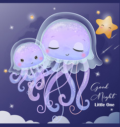 Starry Night Jelly Fish In Watercolor