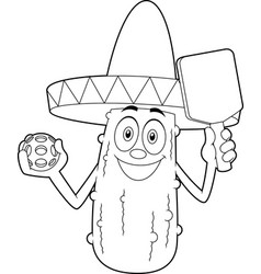 Outlined Mexican Pickle Cartoon Character