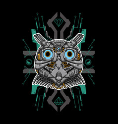 Robot Head Owl With A Cyberpunk Background