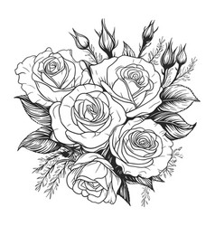 Bucket Of Roses Flower In Black And White Line Art