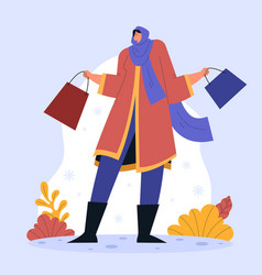 Flat Design Iranian Woman Holding Bags