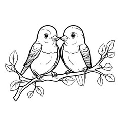 Two Birds Sitting On A Branch For Coloring Book