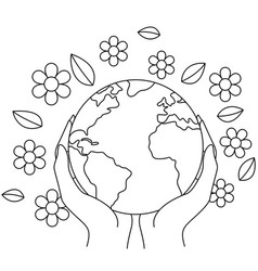 Black And White Hands Holding Earth With Flowers