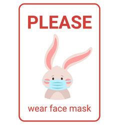 Cartoon Style Bunny Wearing Face Mask