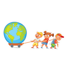 Children Pulling Wagon With A Globe