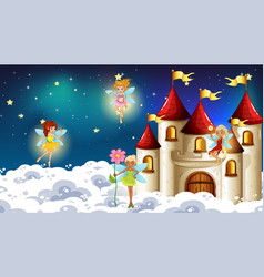 Fairies Flying Around Castle At Night