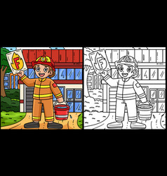 Firefighter With Letter F Coloring