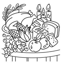 Thanksgiving Feast Coloring Page For Kids