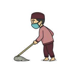 Boy Characters Mopping When Wearing Face Masks