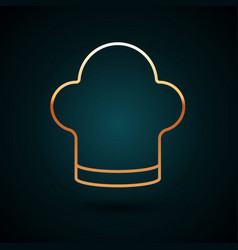 Gold Line Chef Hat Icon Isolated On Dark Blue