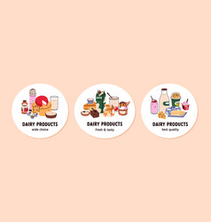 Dairy Products Round Stickers Set Circle Quality