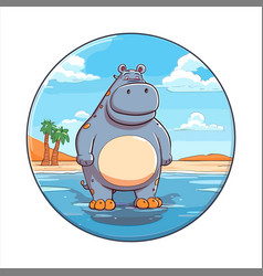 Hippo Cute Funny Cartoon Kawaii Colorful