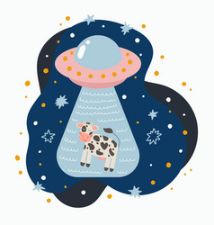 Cute Flying Saucer Abduction A Cow Hand Drawn